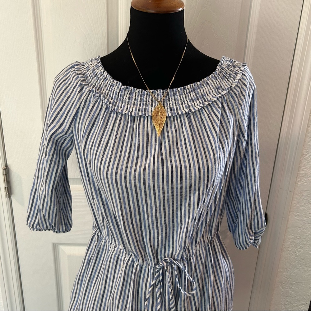 Tommy Hilfiger Blue and White Striped Midi Dress | Size SP - Picture 4 of 10
